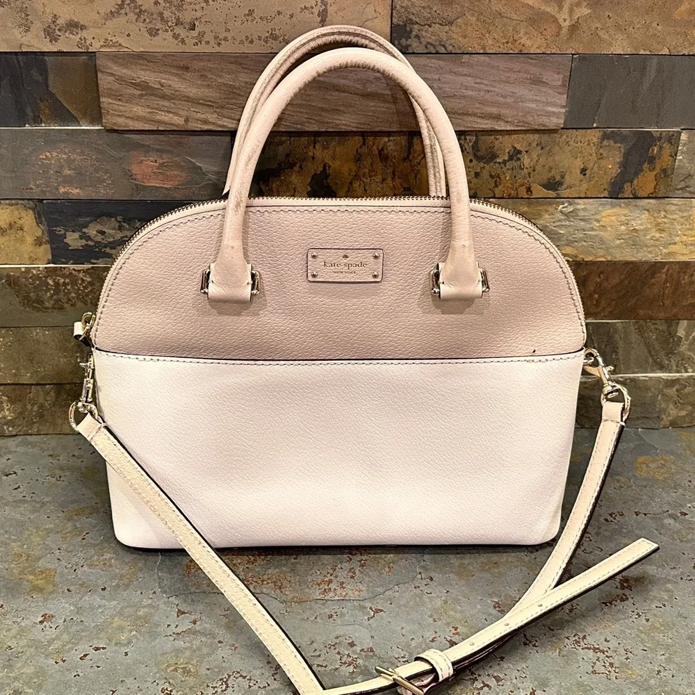 Kate Spade Grove Street Carli Satchel in warm beige and cement boarskin leather